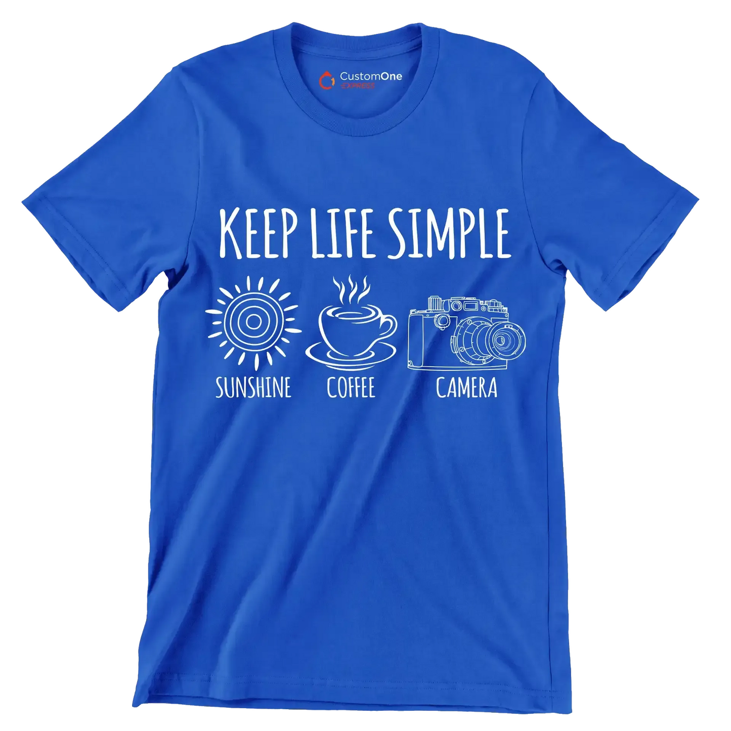 KEEP LIFE SIMPLE SUNSHINE COFFEE CAMERA - Coffee Themed T-Shirt-Blue-S-Custom One Express