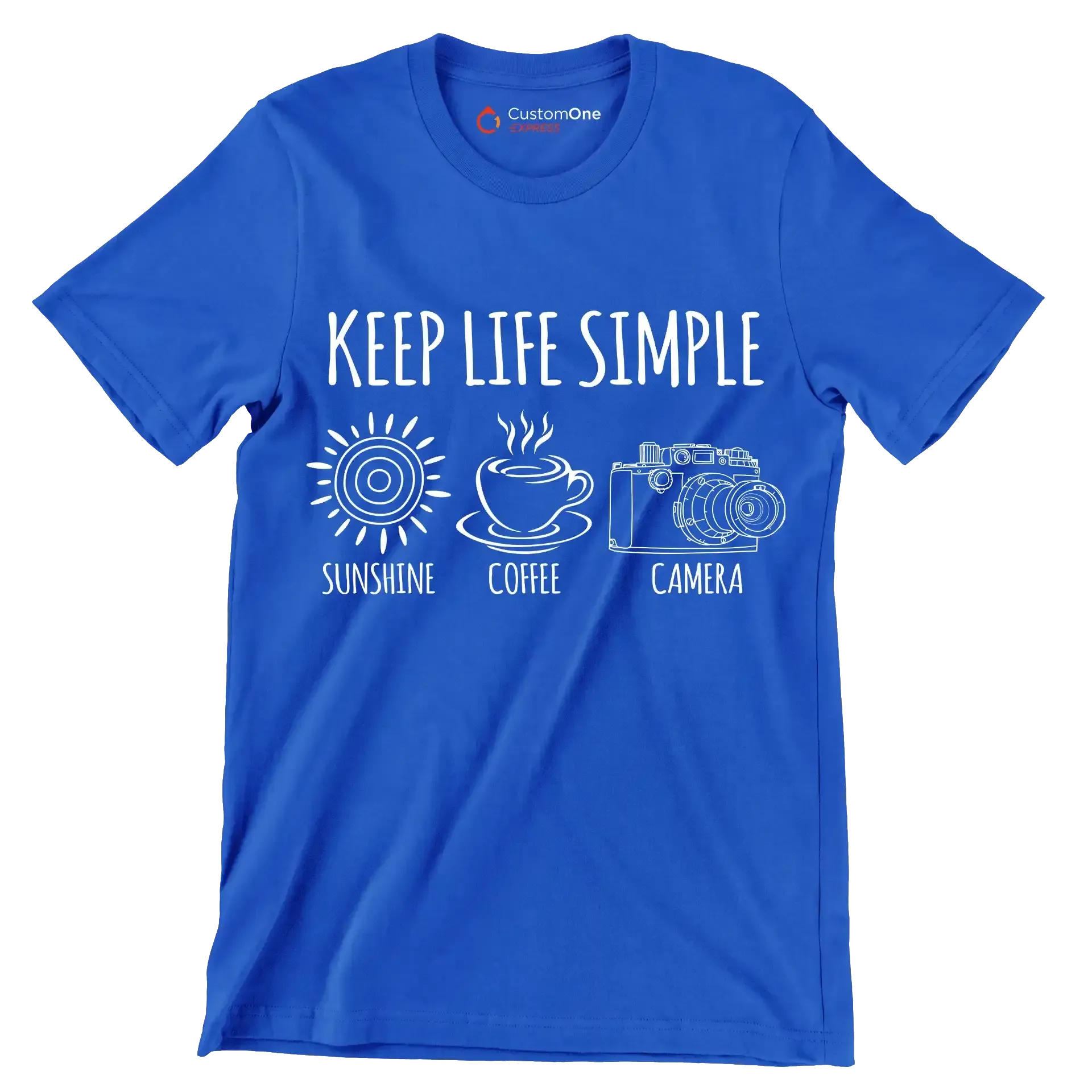 KEEP LIFE SIMPLE SUNSHINE COFFEE CAMERA - Coffee Themed T-Shirt-Blue-S-Custom One Express