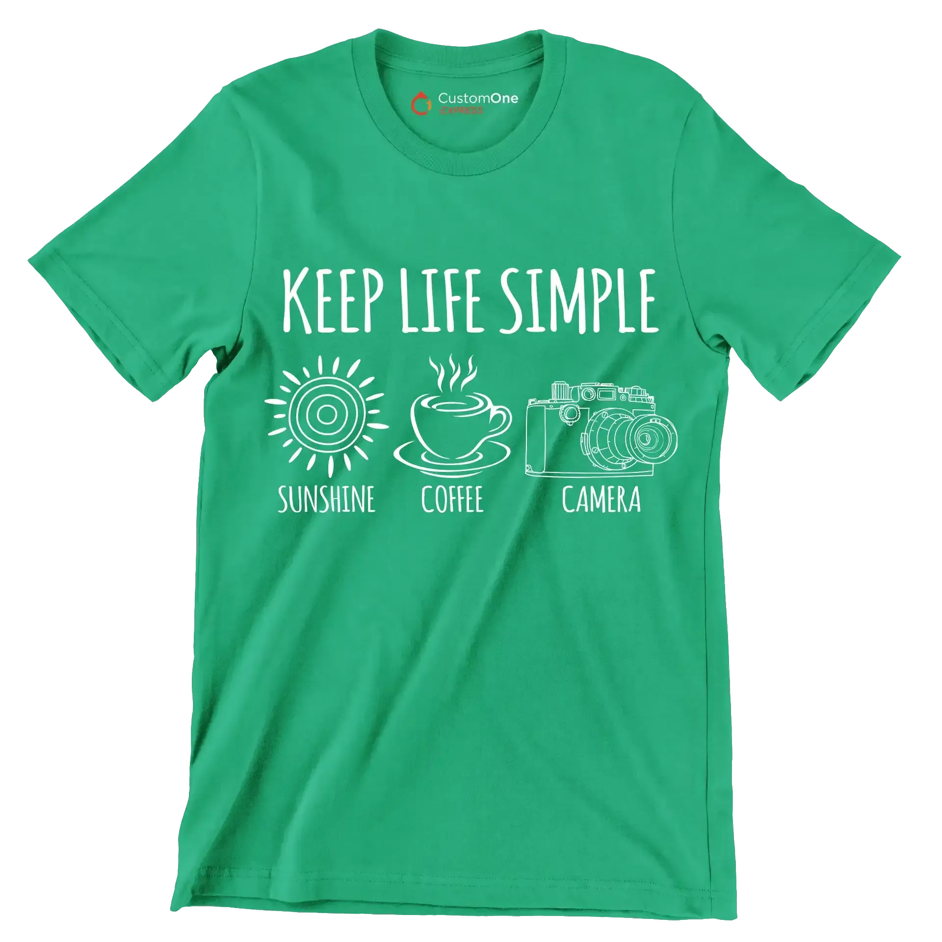 KEEP LIFE SIMPLE SUNSHINE COFFEE CAMERA - Coffee Themed T-Shirt-Green-S-Custom One Express
