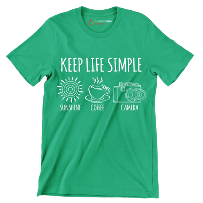 KEEP LIFE SIMPLE SUNSHINE COFFEE CAMERA - Coffee Themed T-Shirt-Green-S-Custom One Express