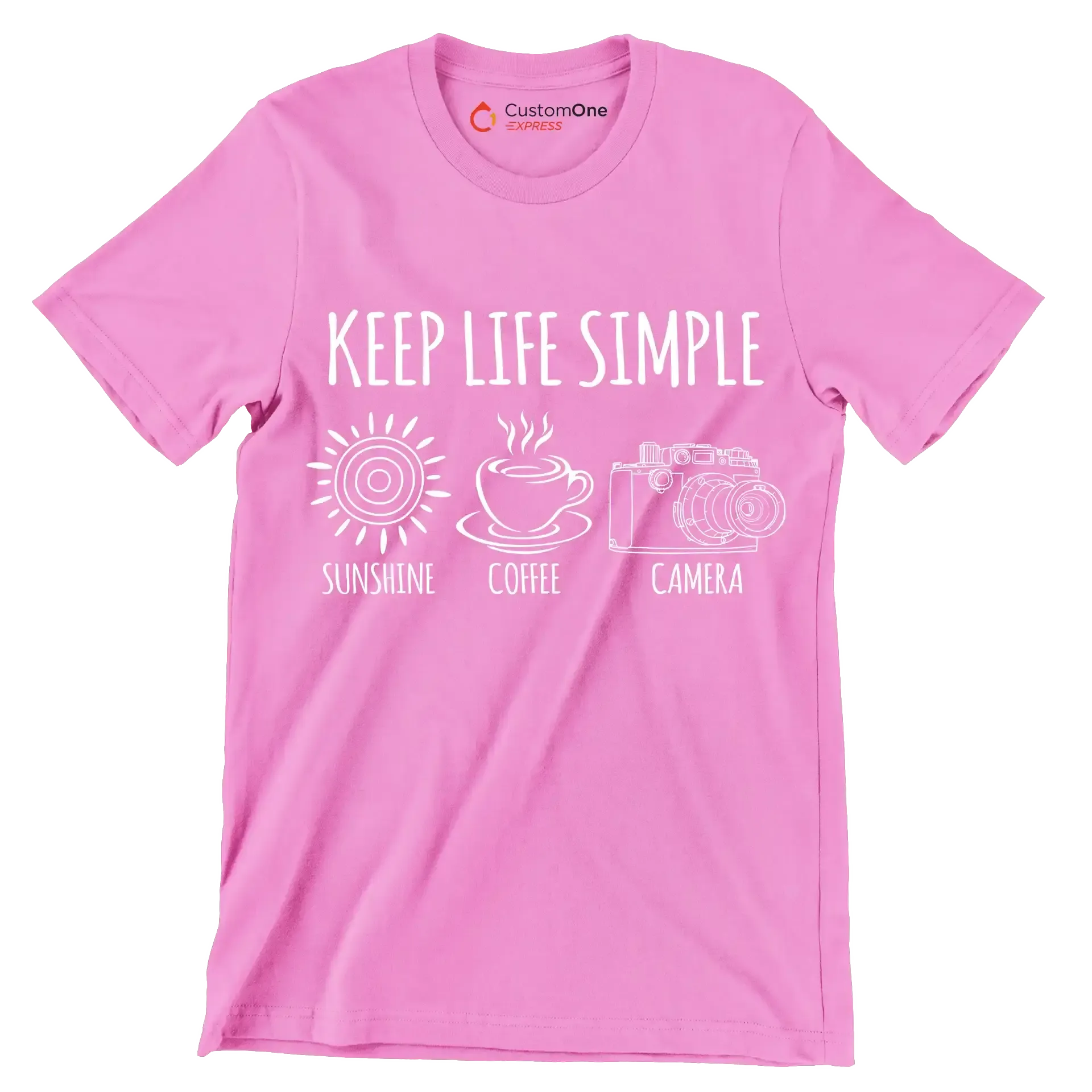 KEEP LIFE SIMPLE SUNSHINE COFFEE CAMERA - Coffee Themed T-Shirt-Pink-S-Custom One Express