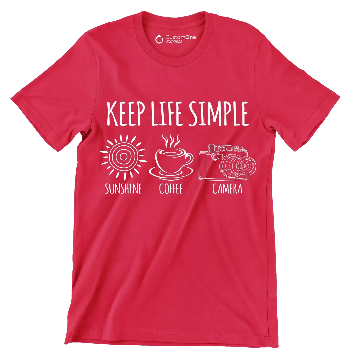 KEEP LIFE SIMPLE SUNSHINE COFFEE CAMERA - Coffee Themed T-Shirt-Red-S-Custom One Express