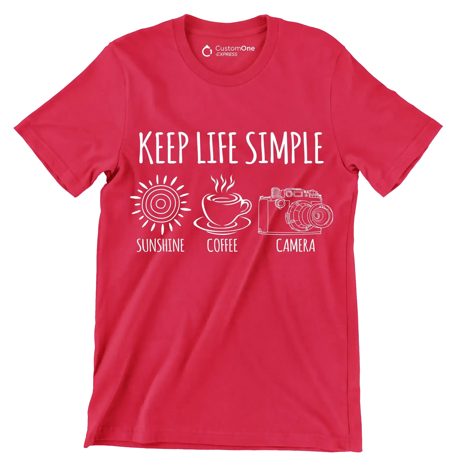 KEEP LIFE SIMPLE SUNSHINE COFFEE CAMERA - Coffee Themed T-Shirt-Red-S-Custom One Express