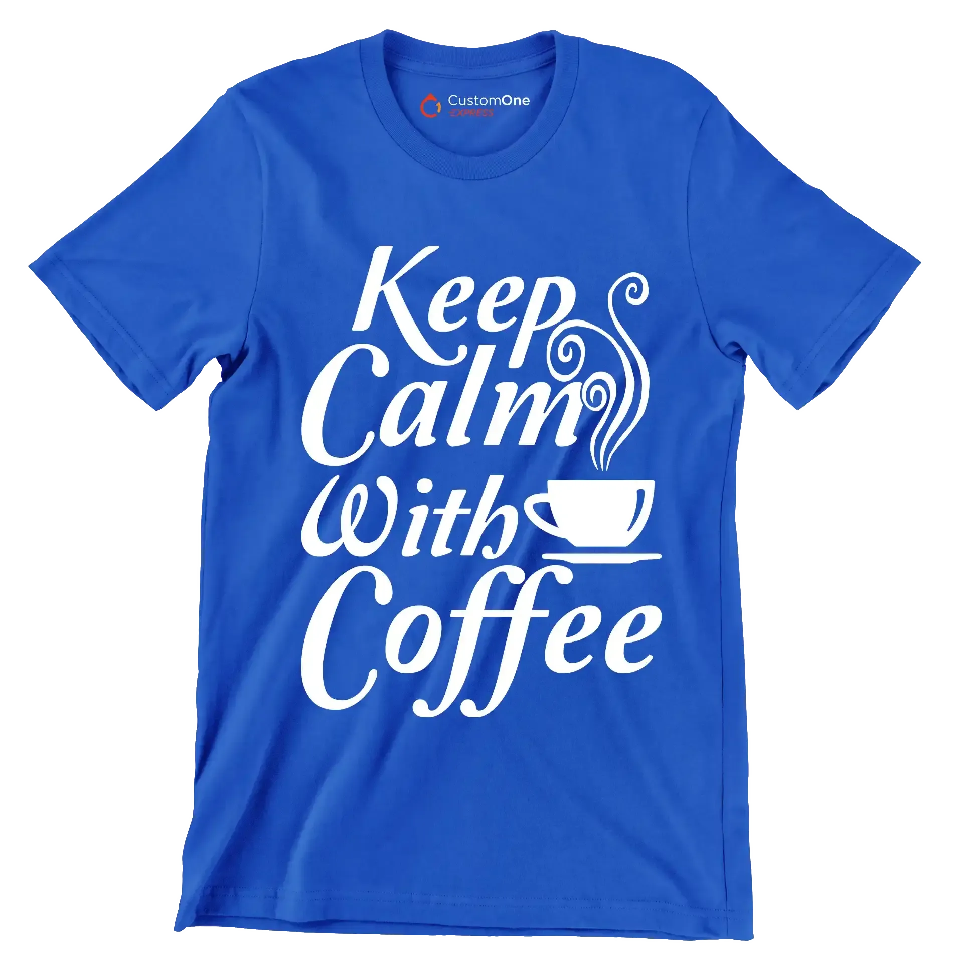 Keep Calm with Coffee - Coffee Themed T-Shirt-Blue-S-Custom One Express