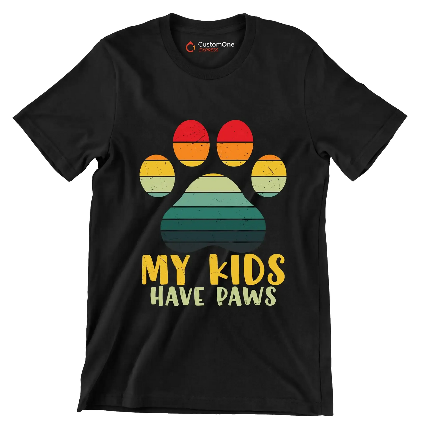 Kids Have Paws Funny Dog - Cat Themed T-Shirt-Black-S-Custom One Express