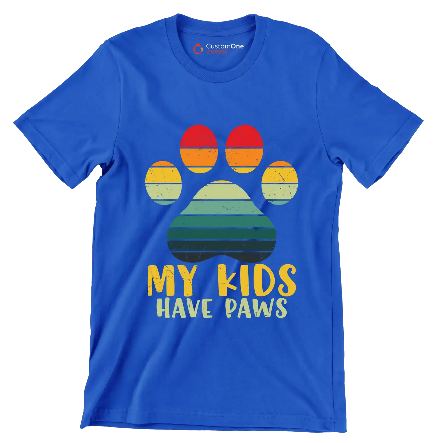 Kids Have Paws Funny Dog - Cat Themed T-Shirt-Blue-S-Custom One Express