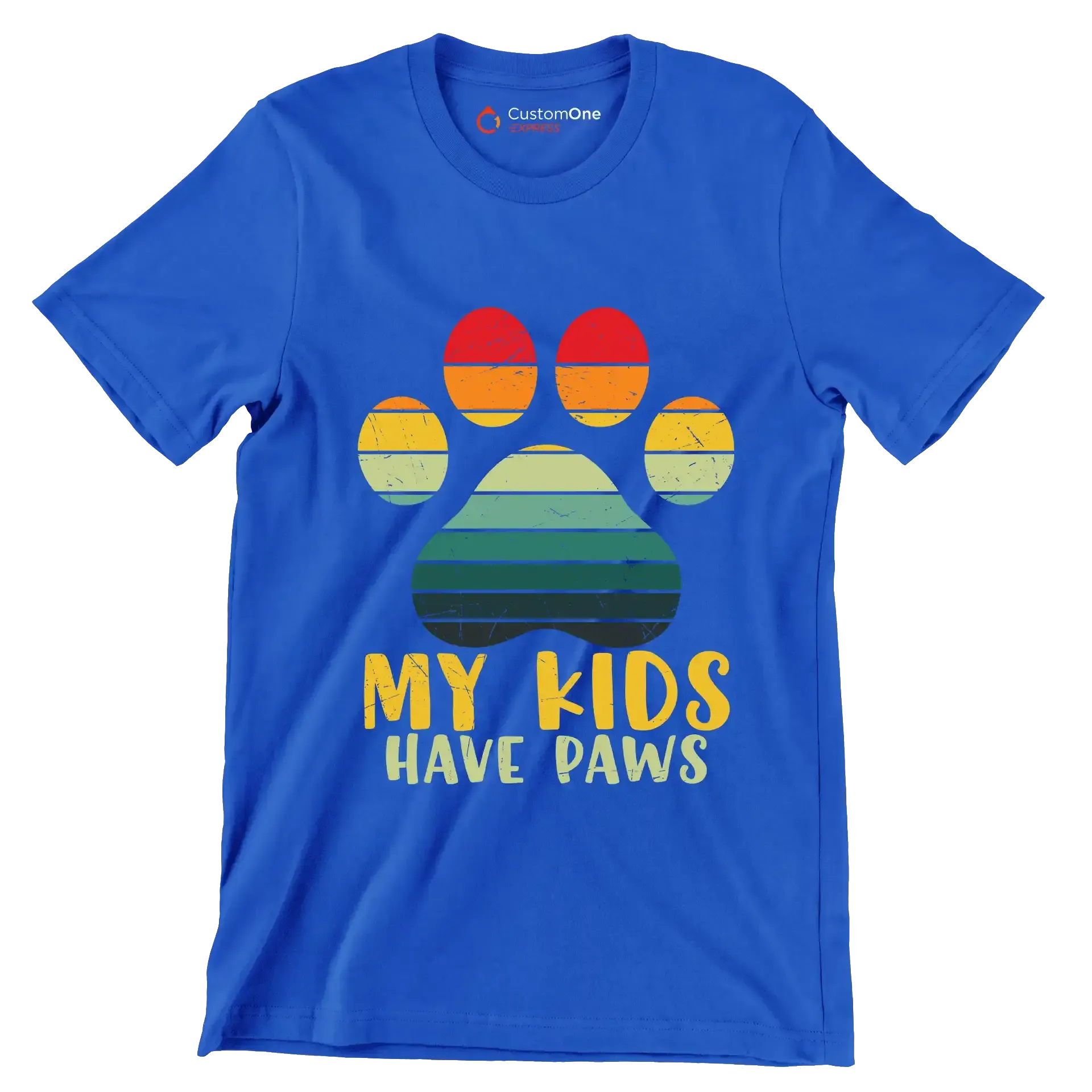 Kids Have Paws Funny Dog - Cat Themed T-Shirt-Blue-S-Custom One Express