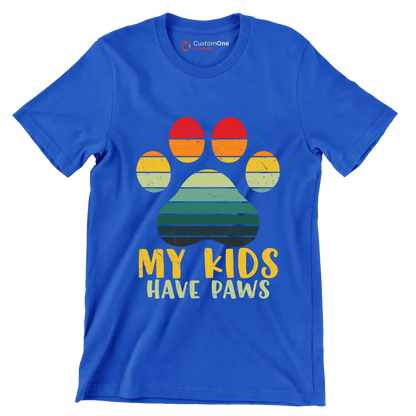 Kids Have Paws Funny Dog - Cat Themed T-Shirt-Blue-S-Custom One Express