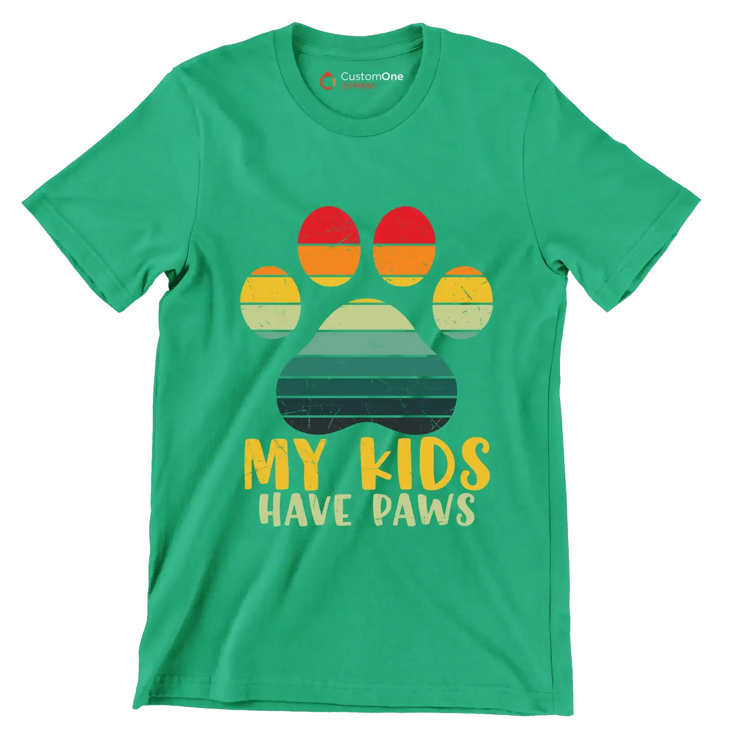 Kids Have Paws Funny Dog - Cat Themed T-Shirt-Green-S-Custom One Express