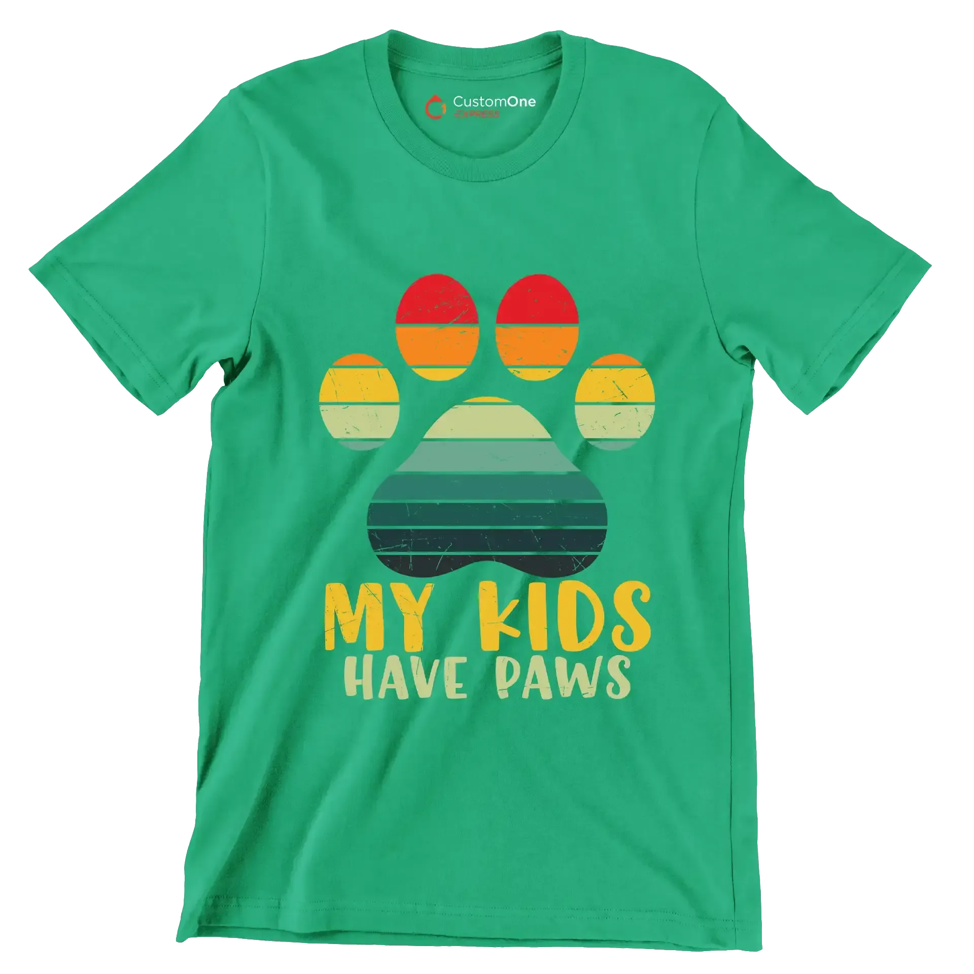 Kids Have Paws Funny Dog - Cat Themed T-Shirt-Green-S-Custom One Express