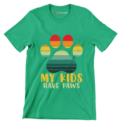 Kids Have Paws Funny Dog - Cat Themed T-Shirt-Green-S-Custom One Express