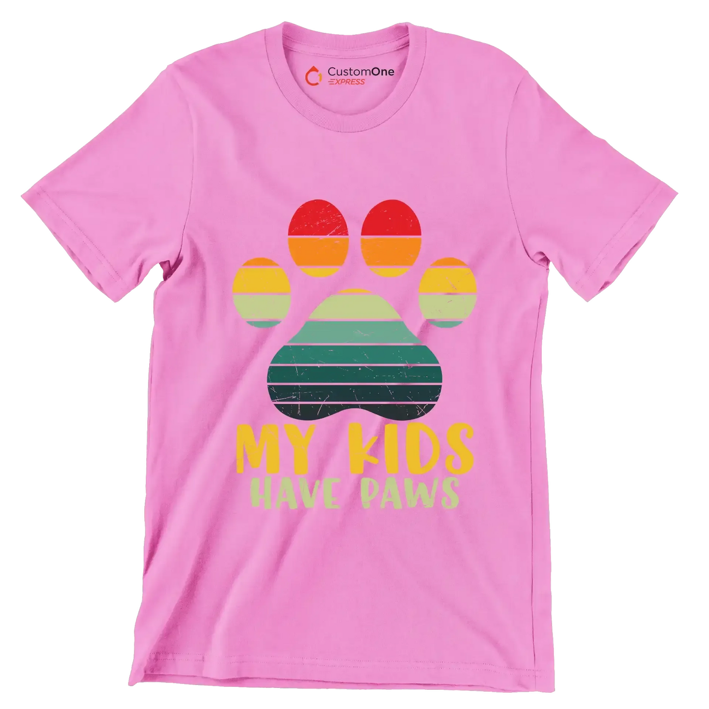 Kids Have Paws Funny Dog - Cat Themed T-Shirt-Pink-S-Custom One Express