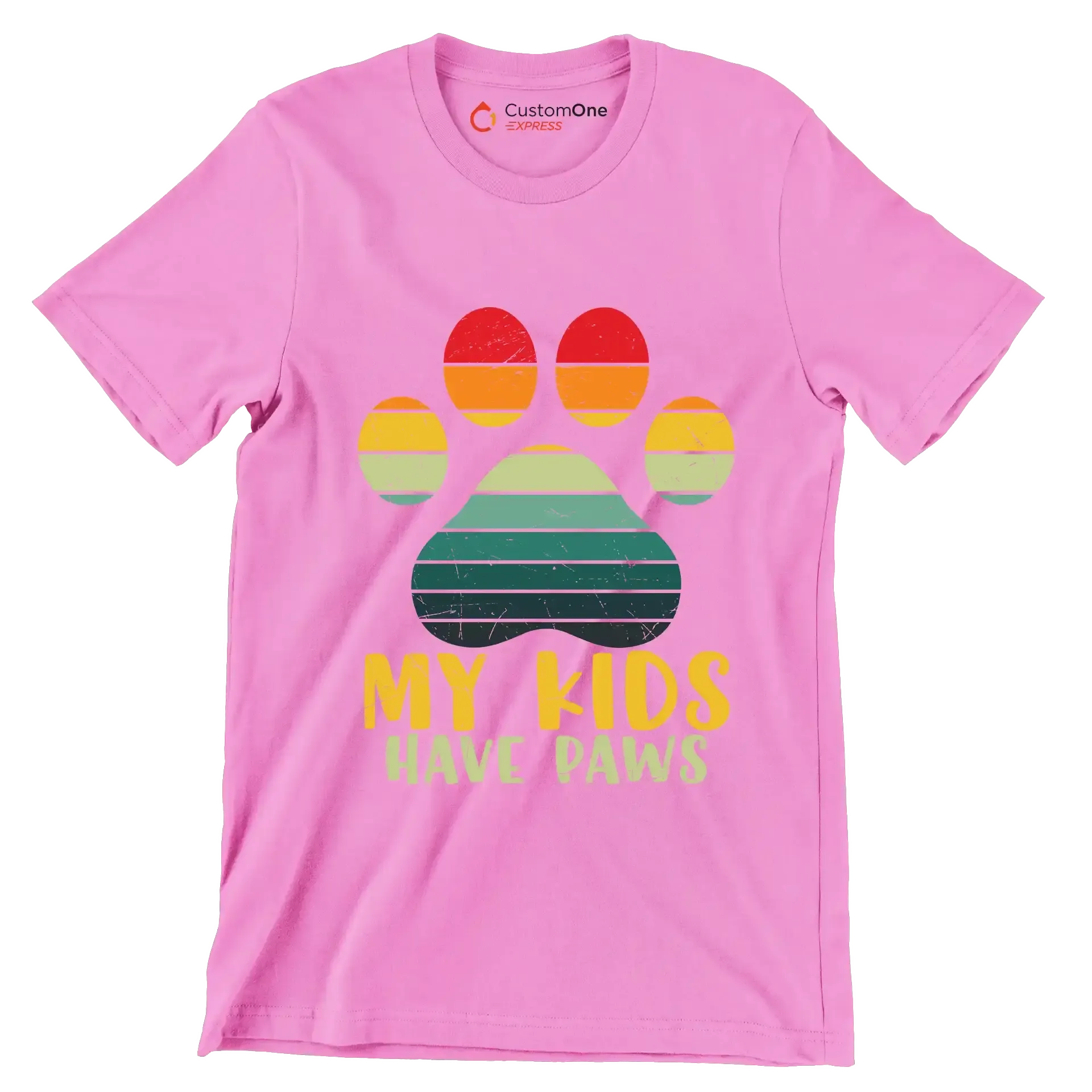 Kids Have Paws Funny Dog - Cat Themed T-Shirt-Pink-S-Custom One Express