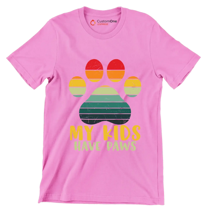 Kids Have Paws Funny Dog - Cat Themed T-Shirt-Pink-S-Custom One Express