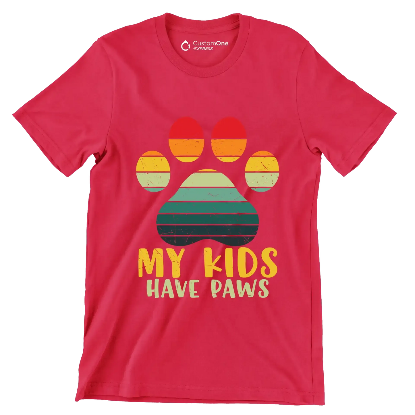 Kids Have Paws Funny Dog - Cat Themed T-Shirt-Red-S-Custom One Express