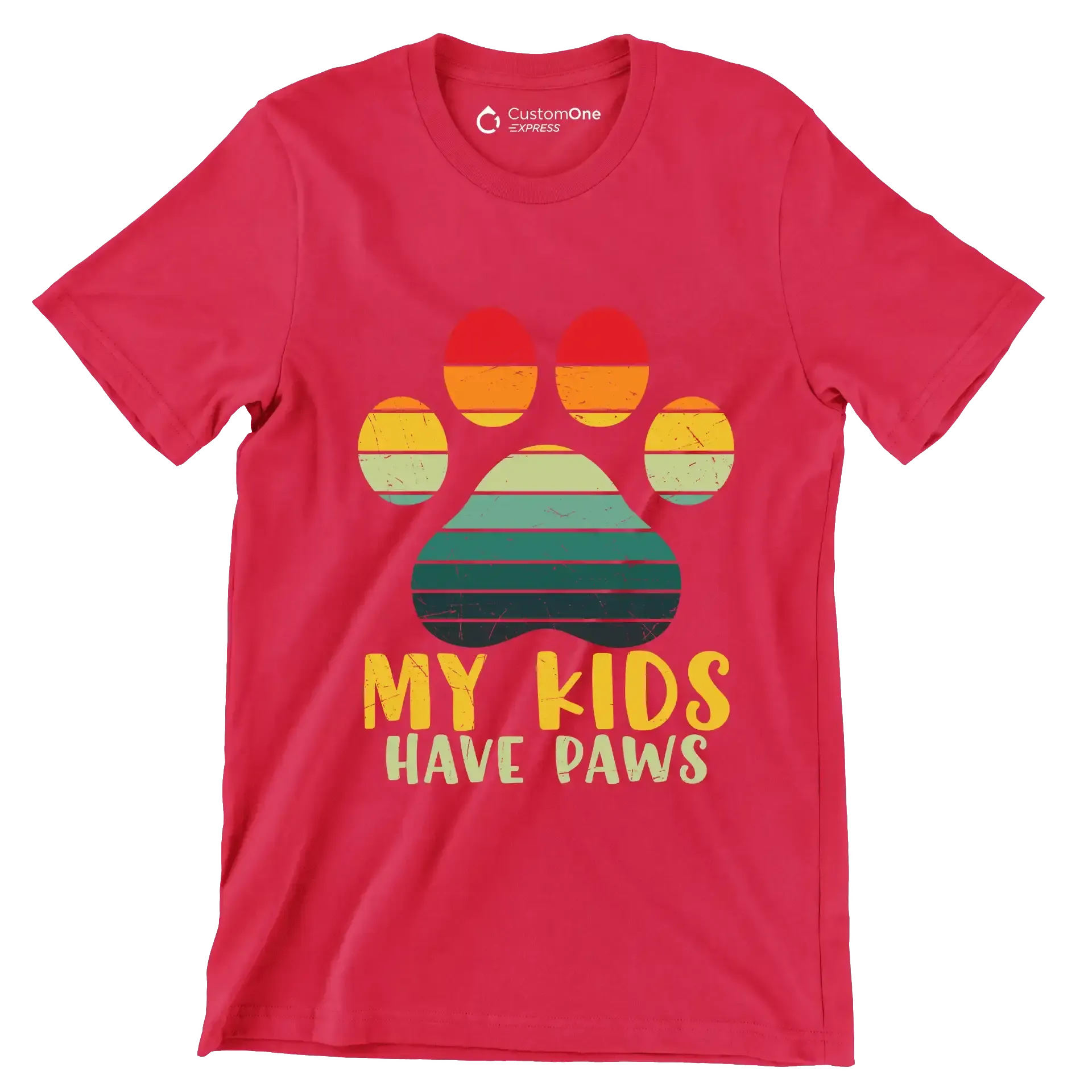 Kids Have Paws Funny Dog - Cat Themed T-Shirt-Red-S-Custom One Express