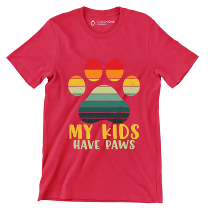 Kids Have Paws Funny Dog - Cat Themed T-Shirt-Red-S-Custom One Express