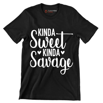 Kinda sweet kinda savage - Sarcasm Themed T-Shirt-Black-S-Custom One Express