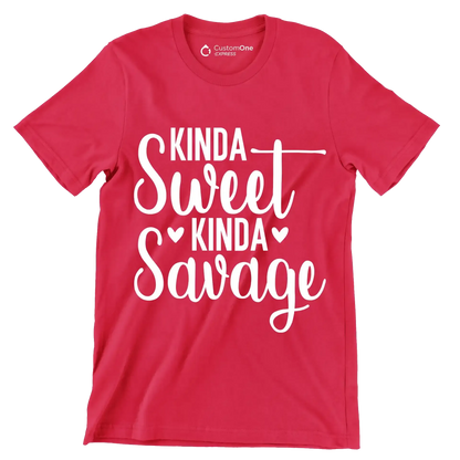 Kinda sweet kinda savage - Sarcasm Themed T-Shirt-Red-S-Custom One Express