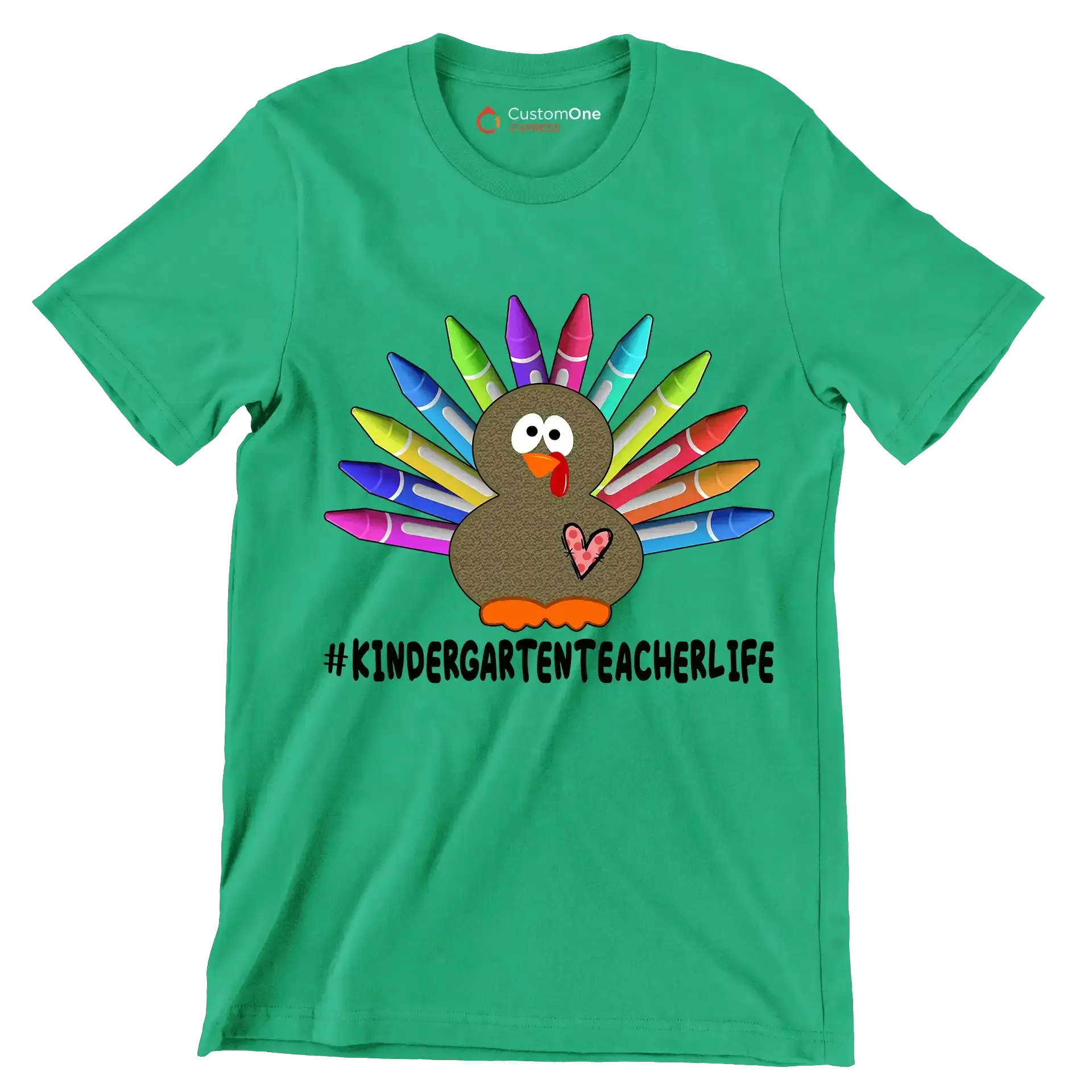 Kindergartent Teacher Life - Thanksgiving Themed T-Shirt-Green-S-Custom One Express