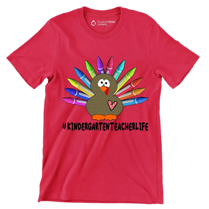 Kindergartent Teacher Life - Thanksgiving Themed T-Shirt-Red-S-Custom One Express