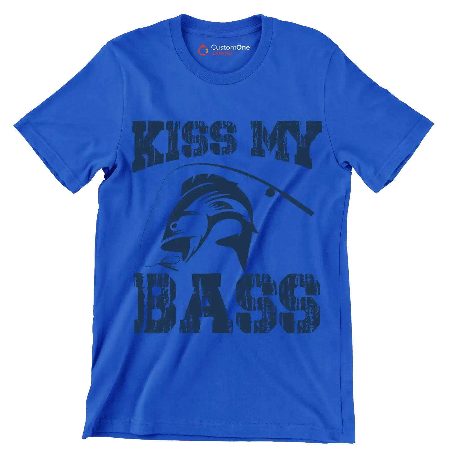 Kiss my bass - Fishing Themed T-Shirt-Blue-S-Custom One Express