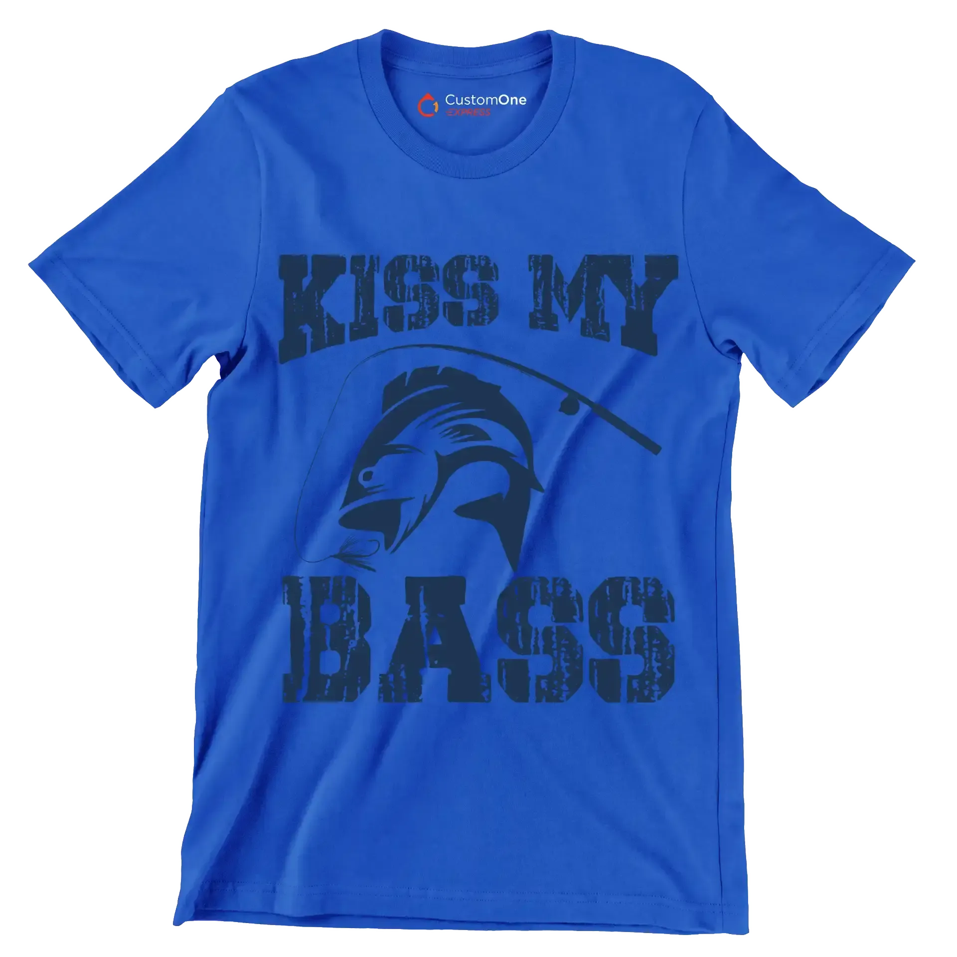 Kiss my bass - Fishing Themed T-Shirt-Blue-S-Custom One Express