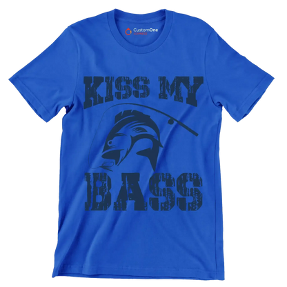 Kiss my bass - Fishing Themed T-Shirt-Blue-S-Custom One Express