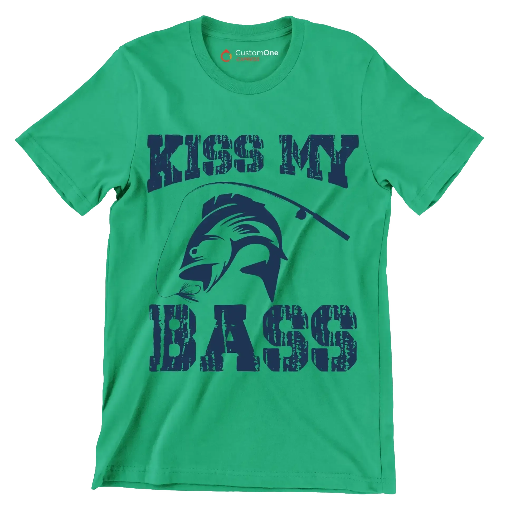 Kiss my bass - Fishing Themed T-Shirt-Green-S-Custom One Express