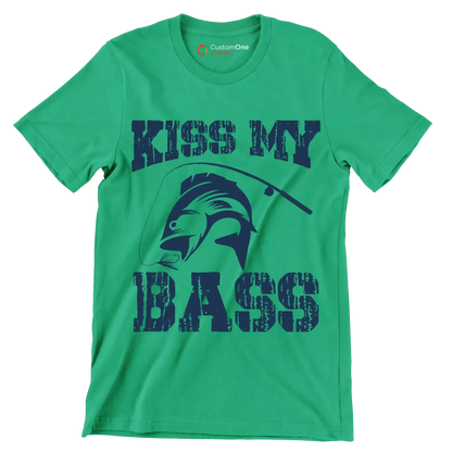 Kiss my bass - Fishing Themed T-Shirt-Green-S-Custom One Express