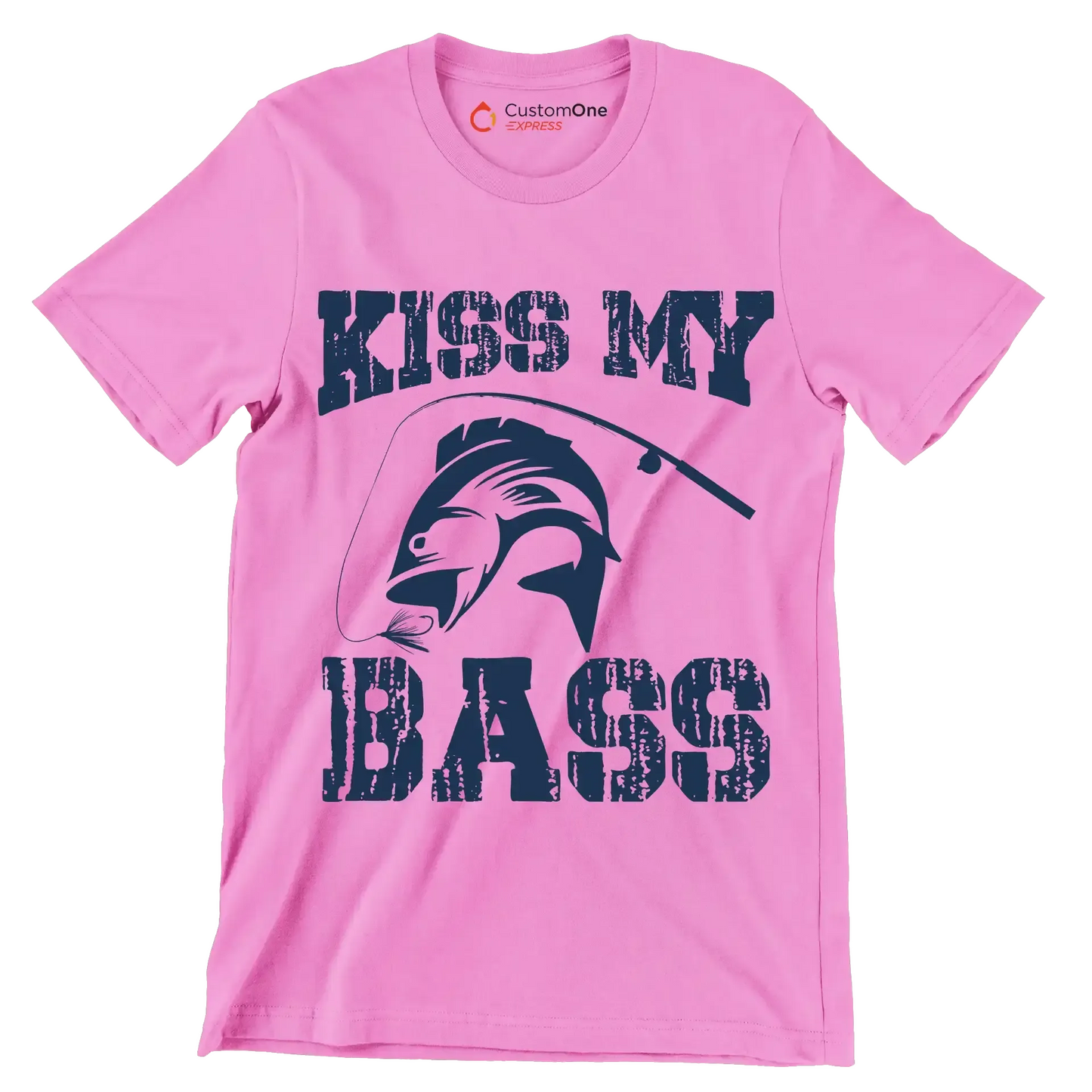 Kiss my bass - Fishing Themed T-Shirt-Pink-S-Custom One Express