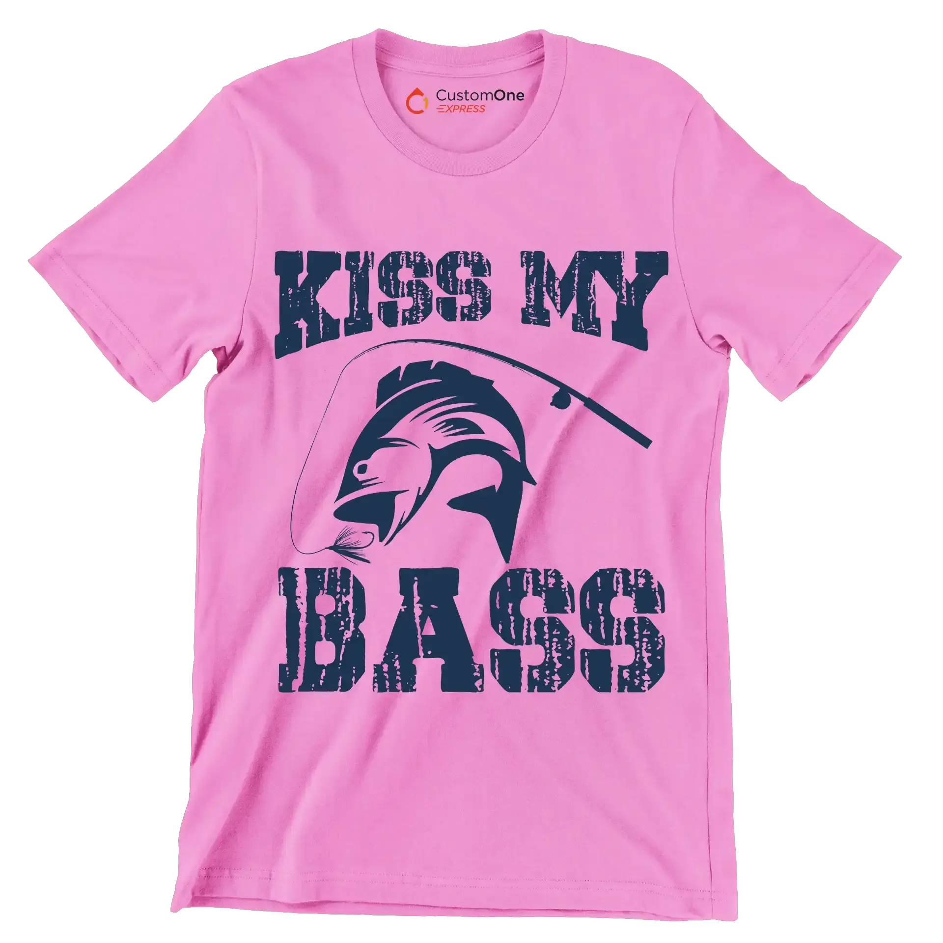 Kiss my bass - Fishing Themed T-Shirt-Pink-S-Custom One Express