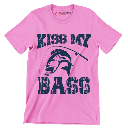 Kiss my bass - Fishing Themed T-Shirt-Pink-S-Custom One Express