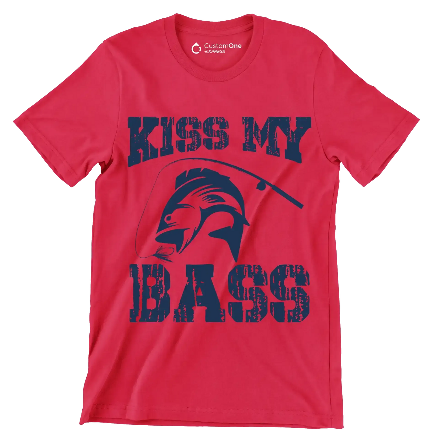 Kiss my bass - Fishing Themed T-Shirt-Red-S-Custom One Express
