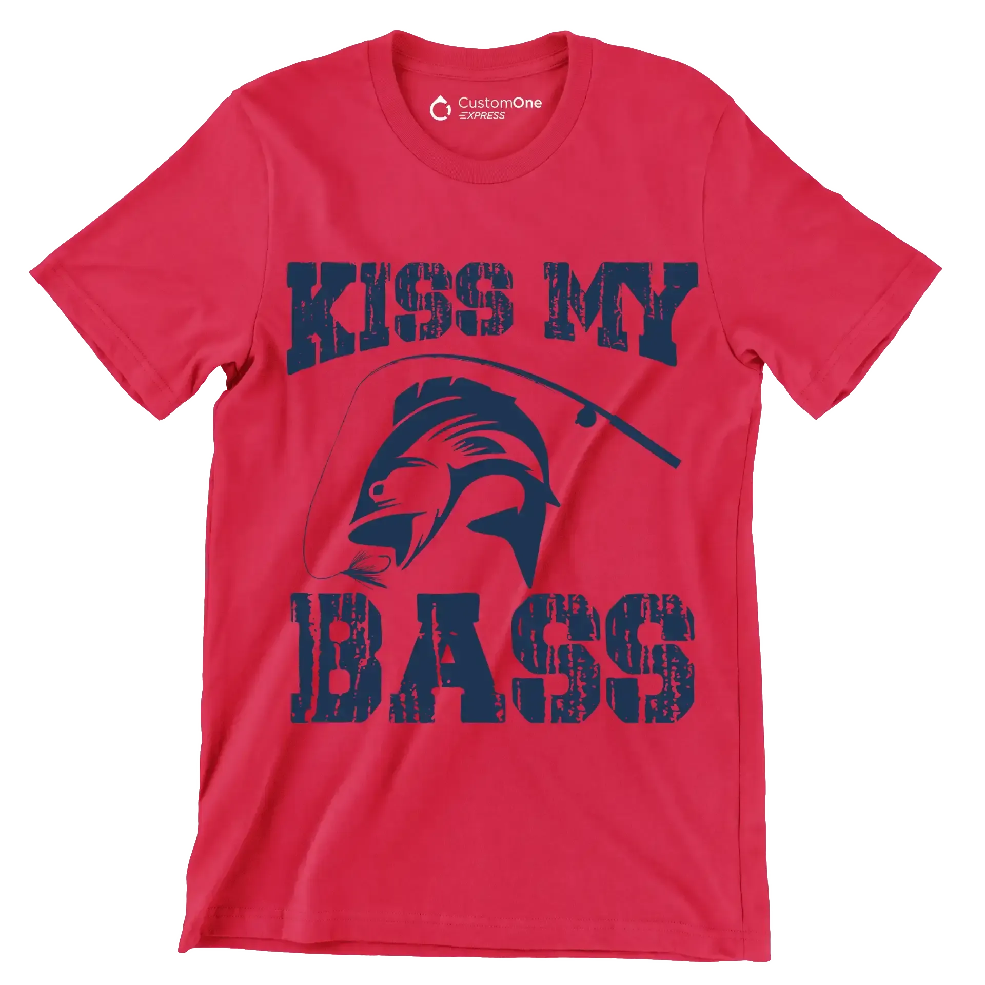 Kiss my bass - Fishing Themed T-Shirt-Red-S-Custom One Express