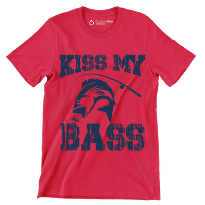 Kiss my bass - Fishing Themed T-Shirt-Red-S-Custom One Express