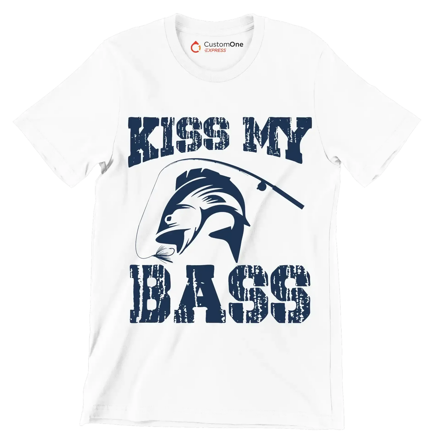 Kiss my bass - Fishing Themed T-Shirt-White-S-Custom One Express