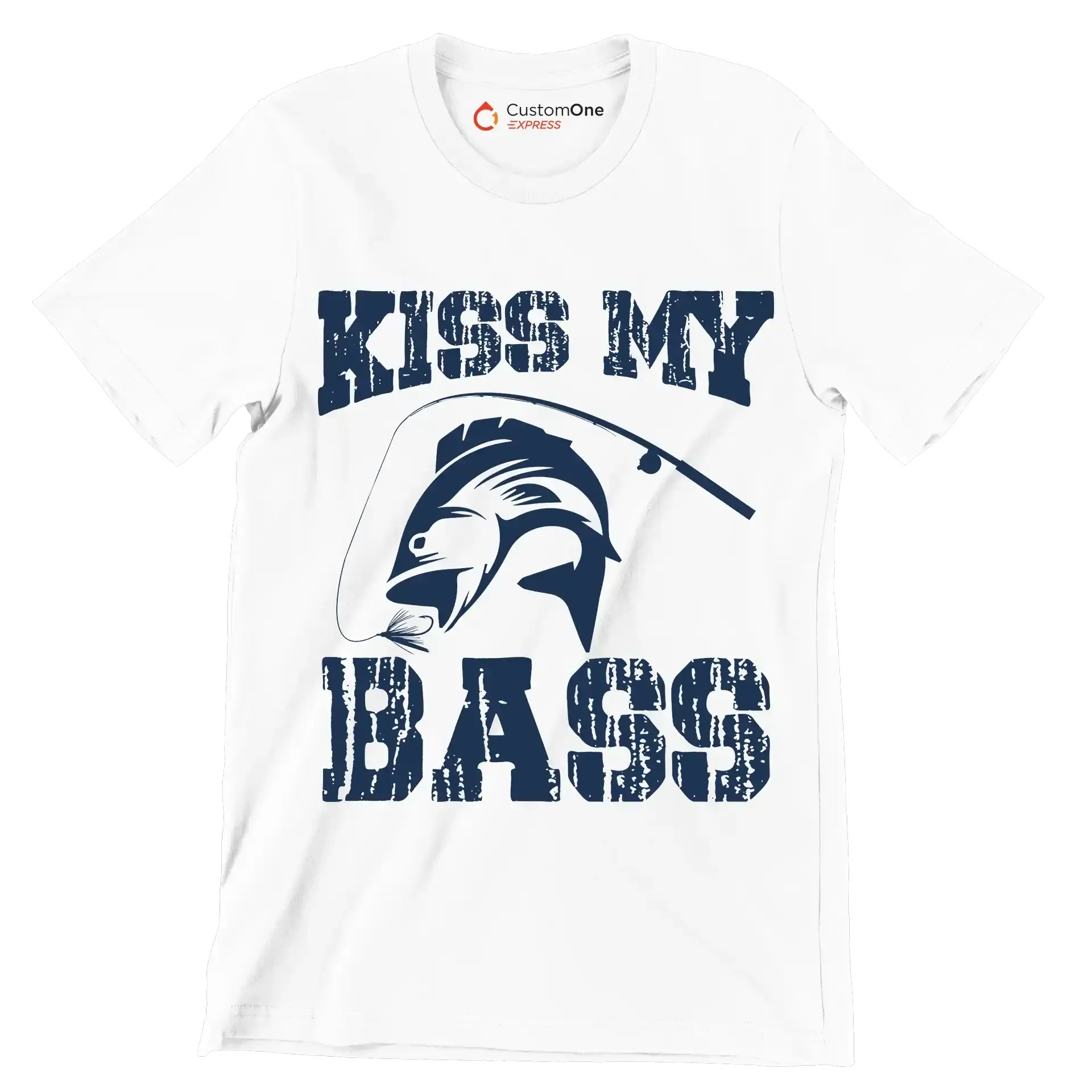 Kiss my bass - Fishing Themed T-Shirt-White-S-Custom One Express