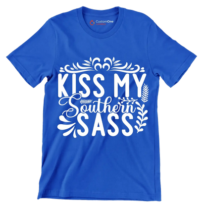 Kiss my southern sass - Sarcasm Themed T-Shirt-Blue-S-Custom One Express