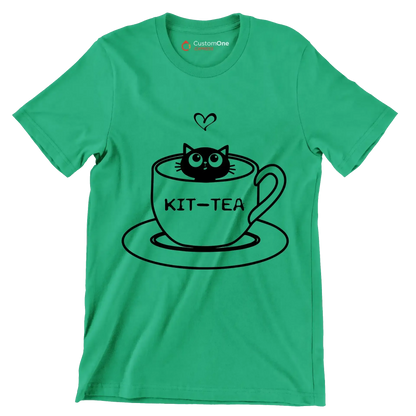Kit-tea - Cat Themed T-Shirt-Green-S-Custom One Express