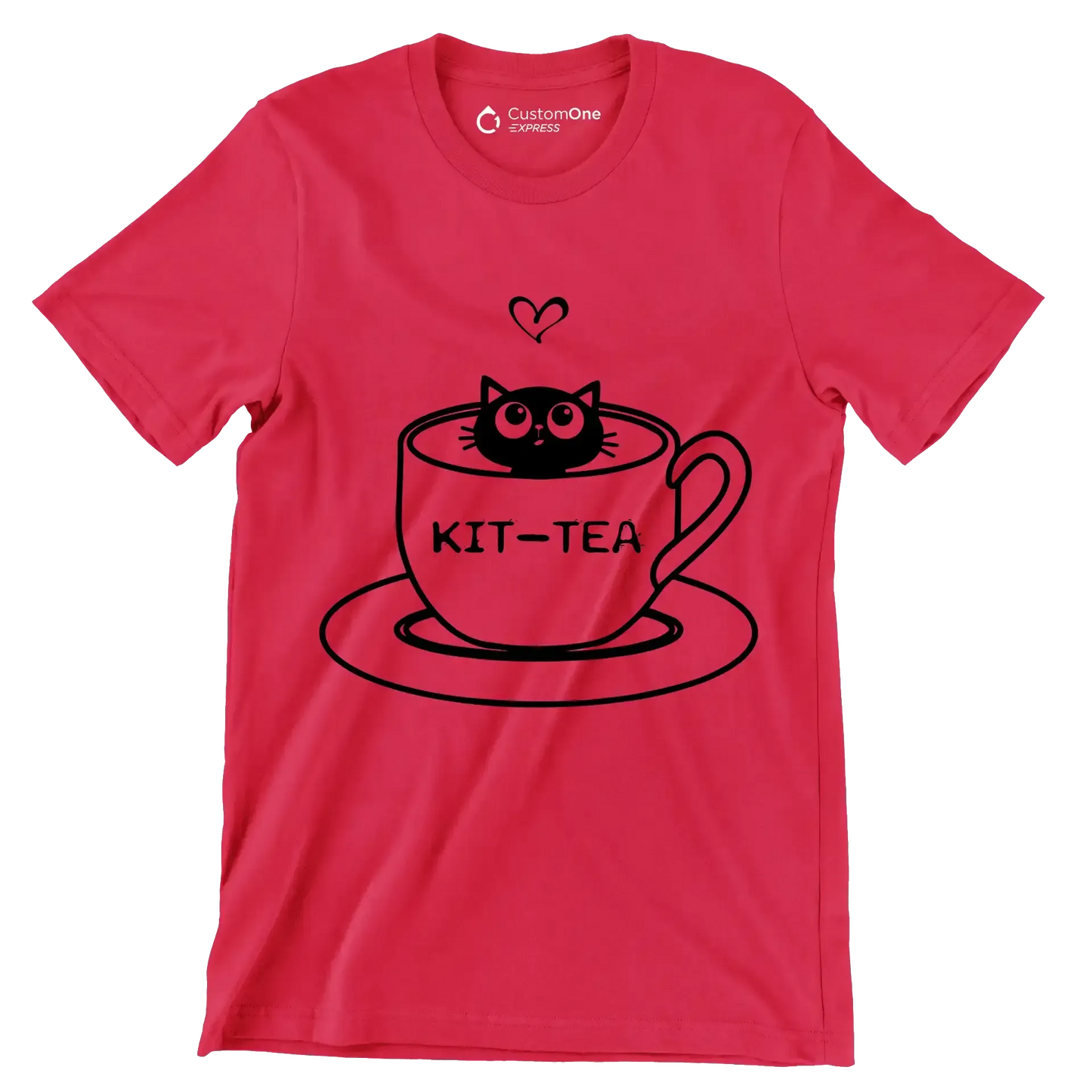 Kit-tea - Cat Themed T-Shirt-Red-S-Custom One Express