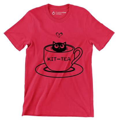 Kit-tea - Cat Themed T-Shirt-Red-S-Custom One Express