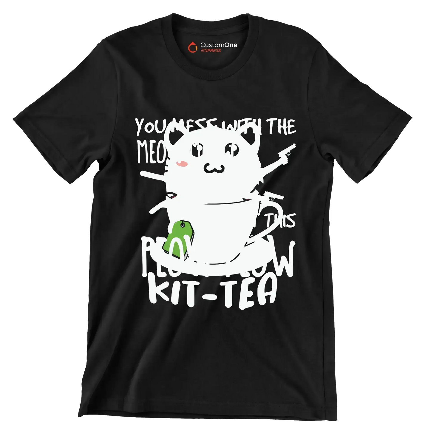 KitTea Funny Cat Lover Cute - Cat Themed T-Shirt-Black-S-Custom One Express