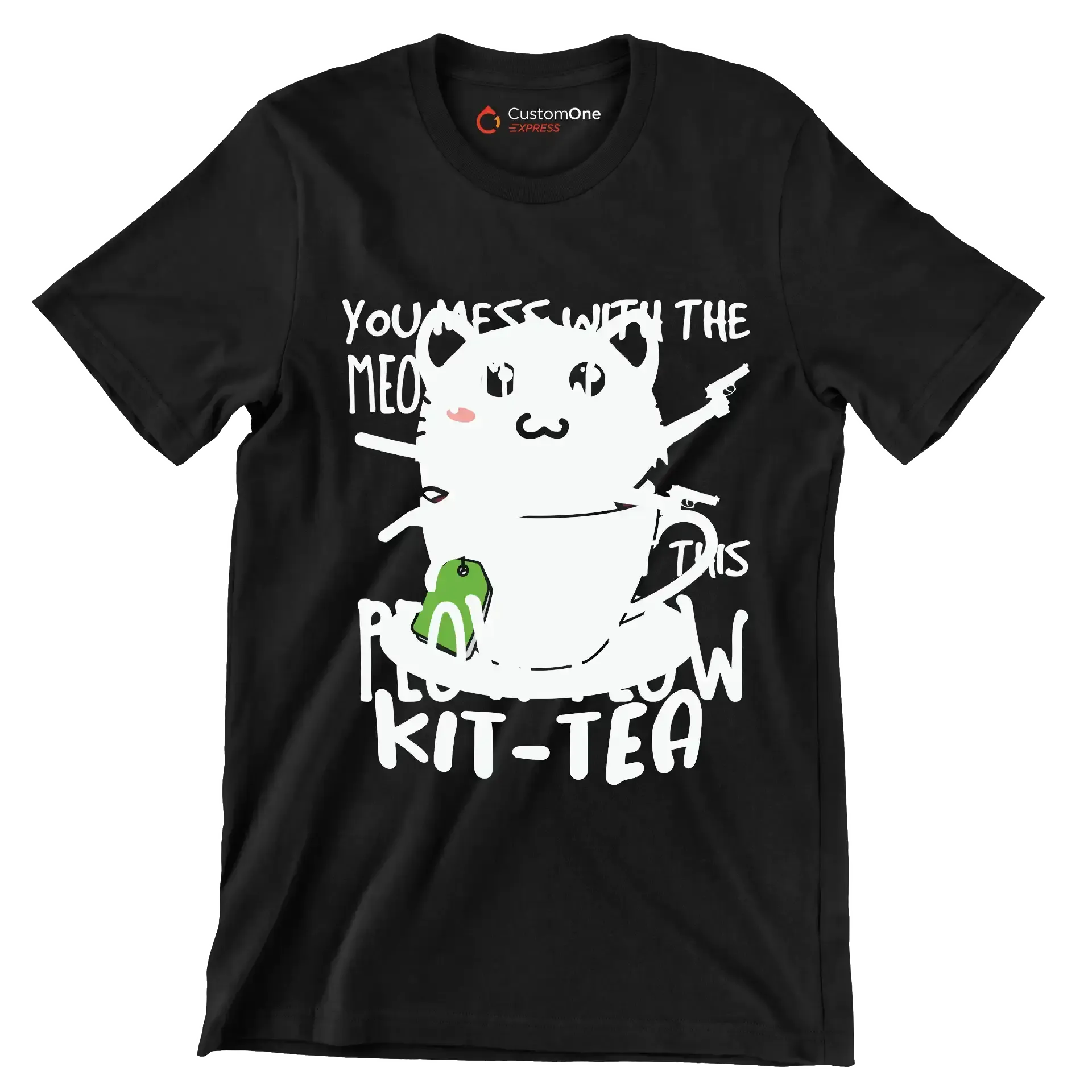 KitTea Funny Cat Lover Cute - Cat Themed T-Shirt-Black-S-Custom One Express