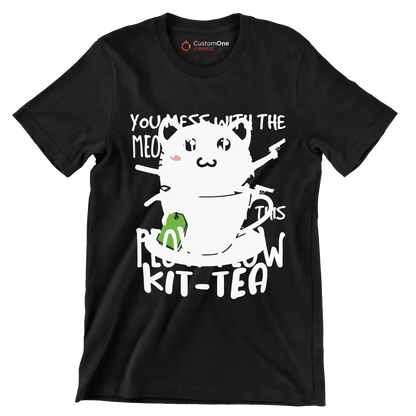 KitTea Funny Cat Lover Cute - Cat Themed T-Shirt-Black-S-Custom One Express
