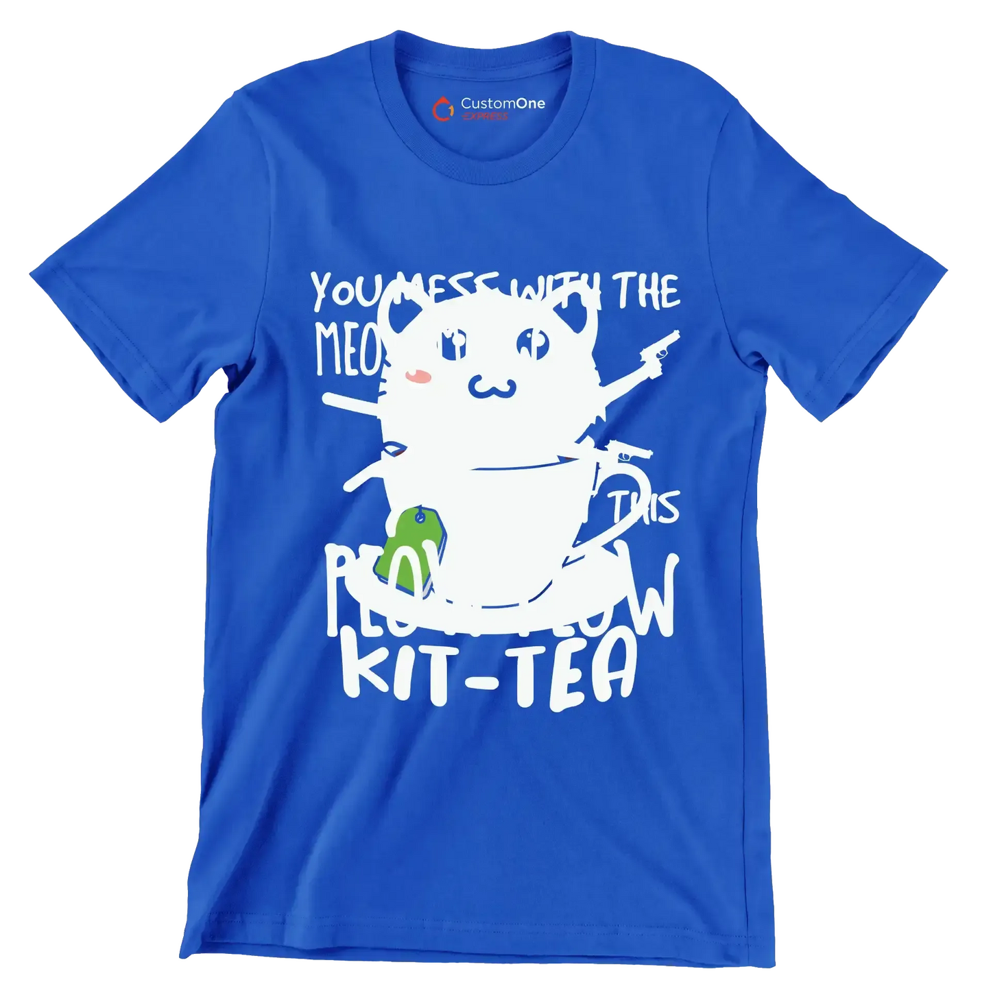 KitTea Funny Cat Lover Cute - Cat Themed T-Shirt-Blue-S-Custom One Express