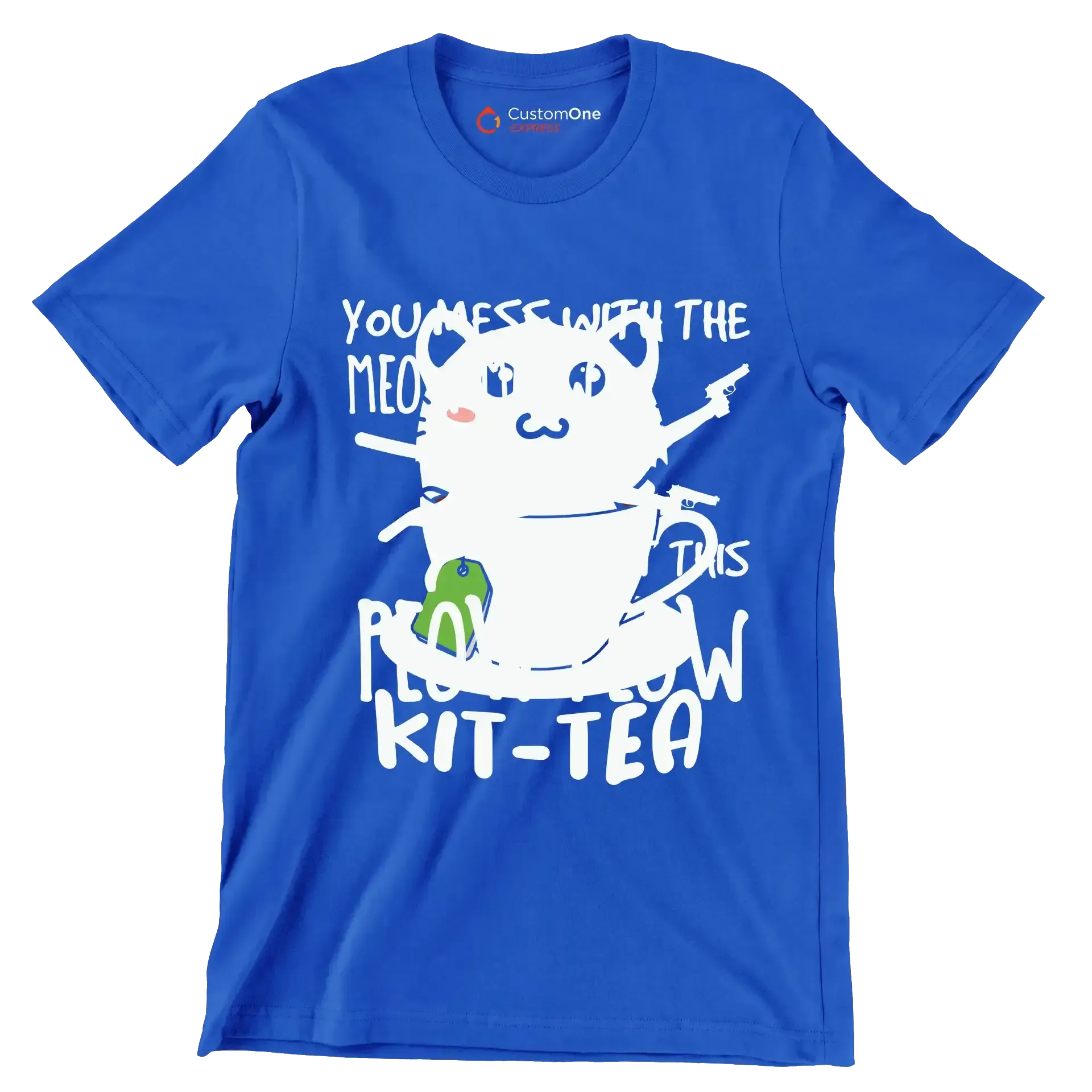 KitTea Funny Cat Lover Cute - Cat Themed T-Shirt-Blue-S-Custom One Express