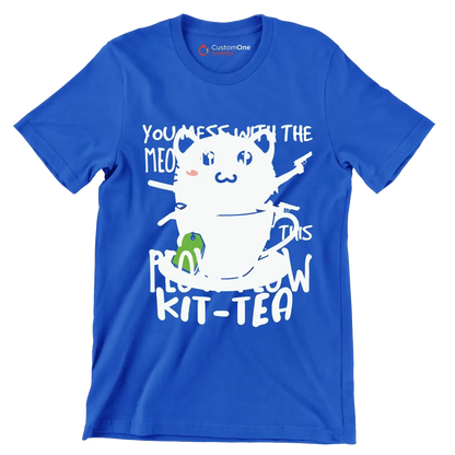 KitTea Funny Cat Lover Cute - Cat Themed T-Shirt-Blue-S-Custom One Express