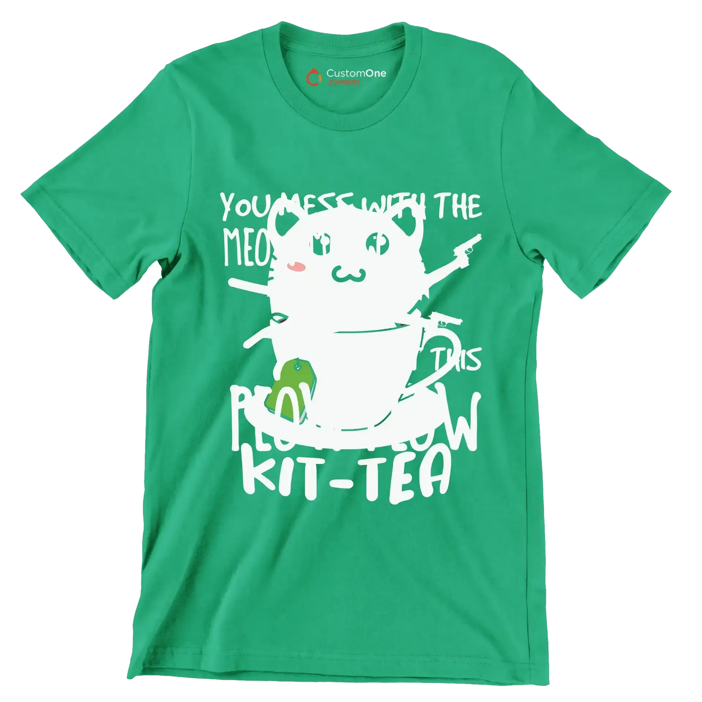 KitTea Funny Cat Lover Cute - Cat Themed T-Shirt-Green-S-Custom One Express