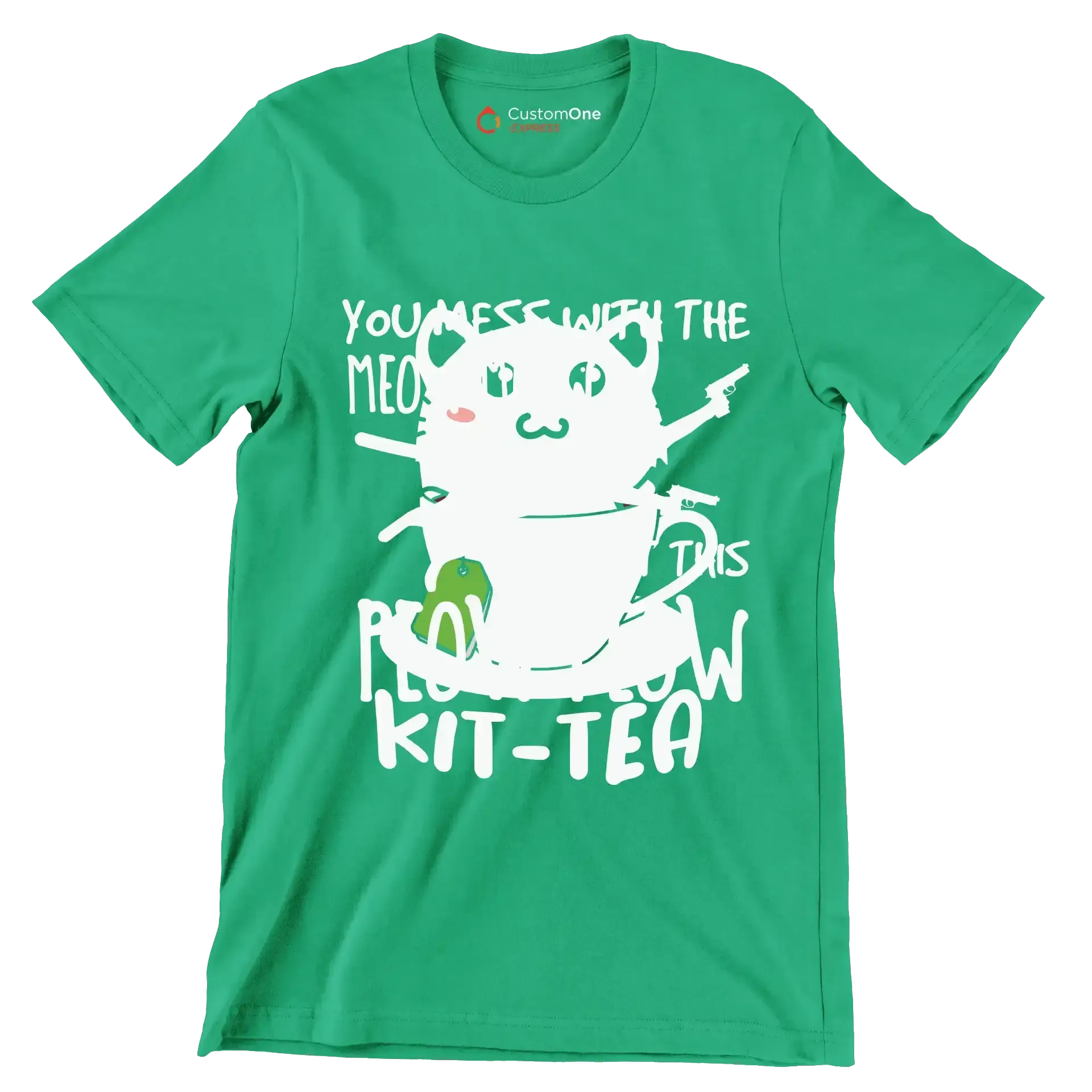 KitTea Funny Cat Lover Cute - Cat Themed T-Shirt-Green-S-Custom One Express